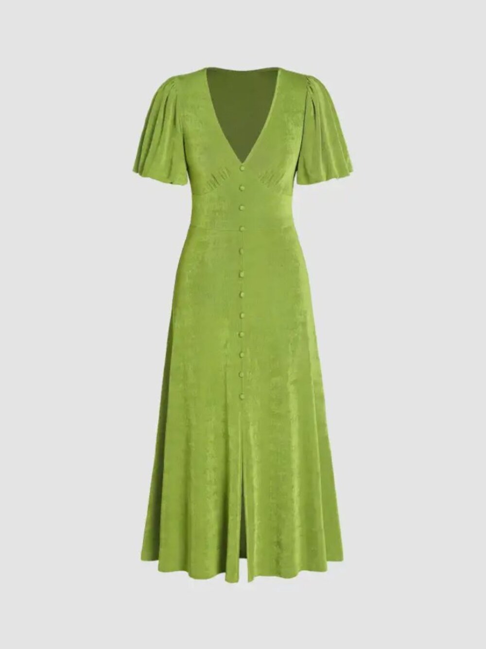 Puff Sleeve Midi Dress with Faux Buttons